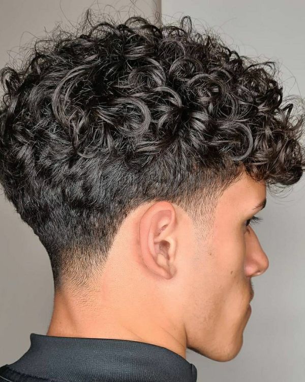 Thick Curly Taper Fade
